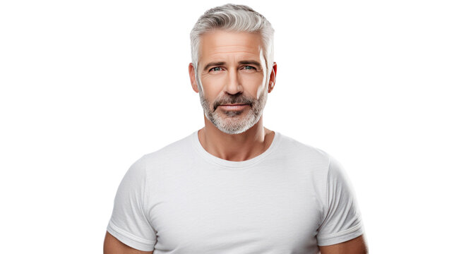 Middle age casual man in jeans and t-shirt. isolated on transparent and white background.PNG image.