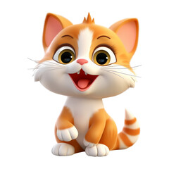 3D cute happy funny ginger cat. Character cartoon minimal style on isolated transparent png background.