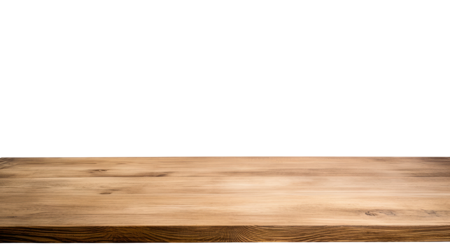 Empty wood table isolated on transparent and white background.PNG image.