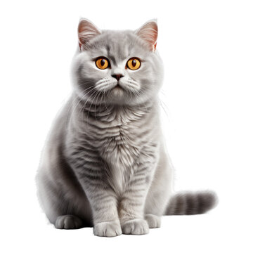 British cute funny cat on isolated transparent png background.