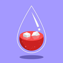 A blood with sugar cube floating inside. Vector Illustration