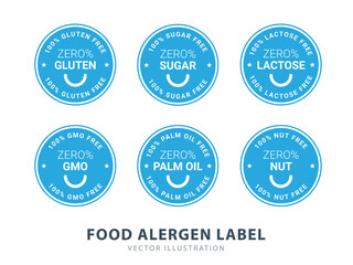 Six Labels of Food Allergen. Gluten, sugar, lactose, etc - obrazy, fototapety, plakaty