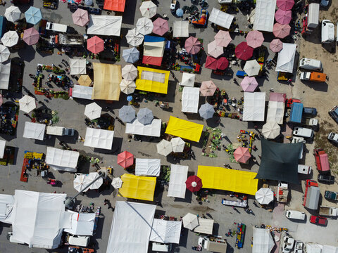Konya Turkey public market drone footage from above