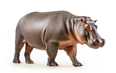 Hippopotamus standing on isolated white background.