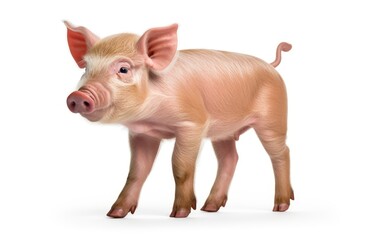 Baby Piglet standing looking at the camera on isolated white background.