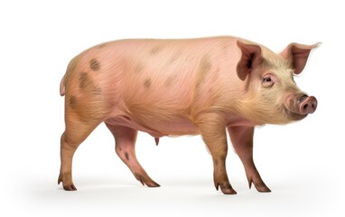 Pig standing looking at the camera on isolated white background.