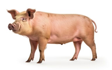 Fototapeta premium Side view of Domestic Pig, isolated on white background.