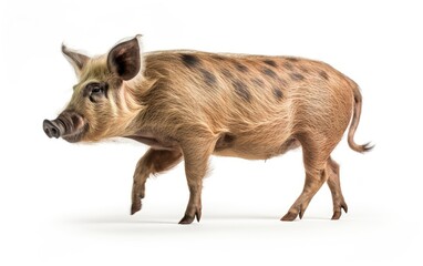 Fototapeta premium Brown Pig standing looking at the camera on isolated white background.
