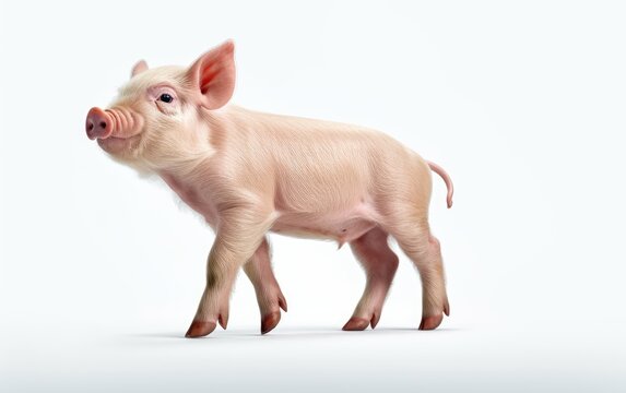 Young pig looking at the camera isolated on a white background.