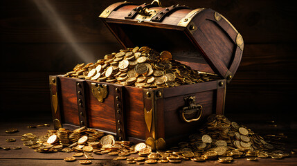 Open treasure chest overflowing with gold coins