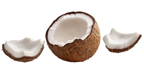 pedaços de coco cru isolado em fundo transparente