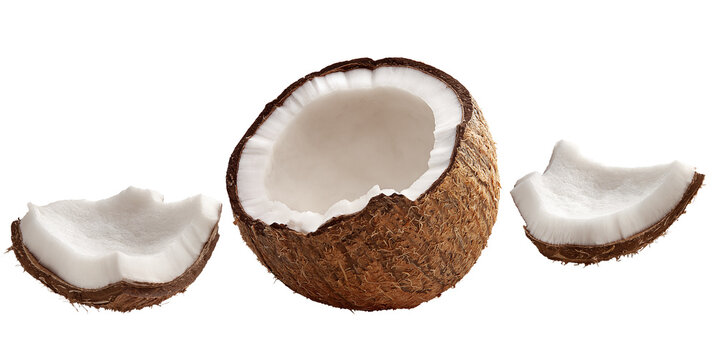 peda&ccedil;os de coco cru isolado em fundo transparente