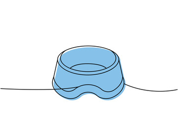 Pet bowl one line colored continuous drawing. Animals accessories, pet toy supplies continuous one line illustration. Vector linear illustration.