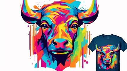 t-shirt design vector art of a bull illustration stic.Generative AI