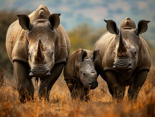 Obraz premium Family of African rhinos.