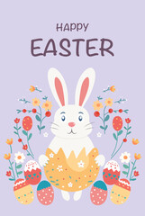 Happy Ester day concept design of illustration. Little rabbit in an egg.
