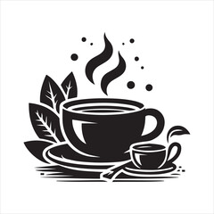 black silhouette tea cup for easily used for T-shirt design with white background. print design, tea cup