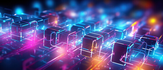 Fototapeta premium Morphism fluorescent elements and futuristic concept create a cybernetic atmosphere.