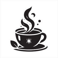 black silhouette tea cup with white background