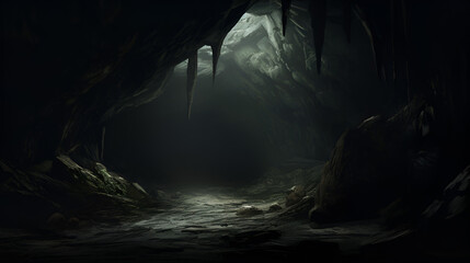 a dark damp rocky cave