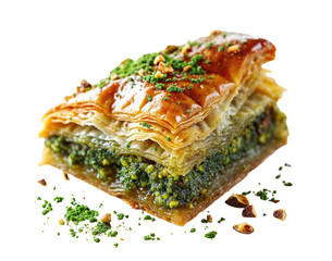 Arabic pistachio baklava isolated on white transparent background. PNG