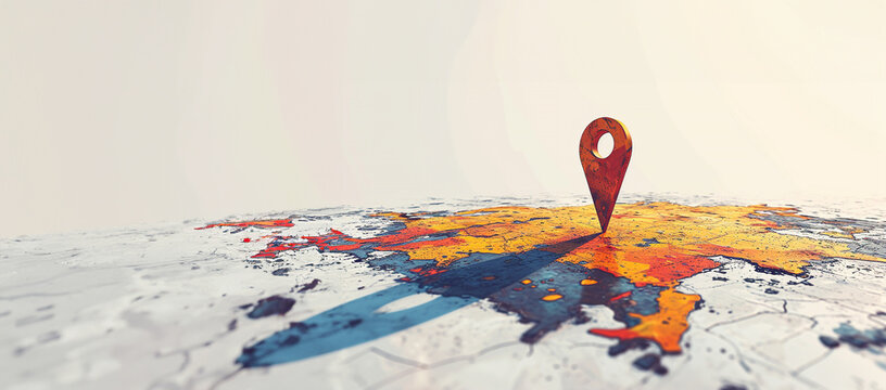 3D Location red pointer online, Search Bar and Pin Isolated. GPS Pointer Marker Icon. GPS and Navigation Symbol. Element for Map, Social Media, Mobile Apps. Realistic Illustration background. Digital 