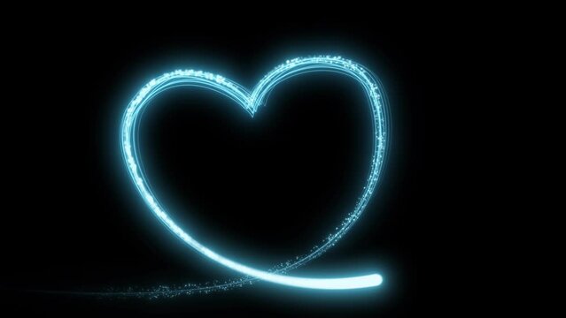 Saint valentine heart isolated motion object. Continious doodle particular light streaks animation on black background. High quality 4k motion graphics