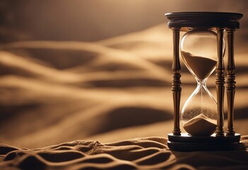 Sand running through the hourglass Time keeper concept - obrazy, fototapety, plakaty