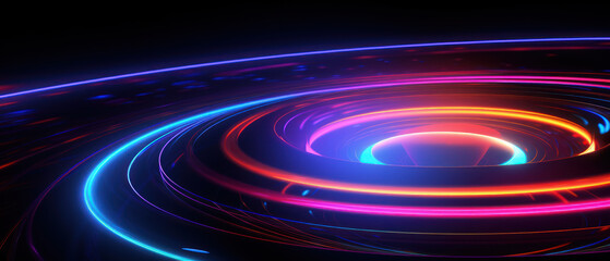 Fototapeta premium A mesmerizing blend of neon lights and circular patterns in this abstract background.