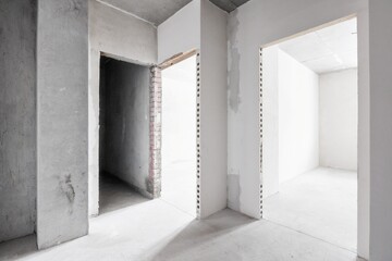 interior of the apartment without decoration in gray colors. rough finish