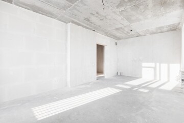 interior of the apartment without decoration in gray colors. rough finish