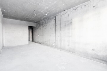 interior of the apartment without decoration in gray colors. rough finish