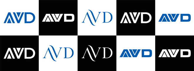 AVD logo. AVD set , A V D design. White AVD letter. AVD, A V D letter logo design. Initial letter AVD letter logo set, linked circle uppercase monogram logo. A V D letter logo vector design.	
