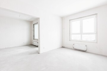 interior of the apartment without decoration in gray colors. rough finish