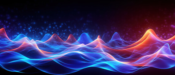 An abstract composition featuring a neon mesh of lines and curves against a black background.