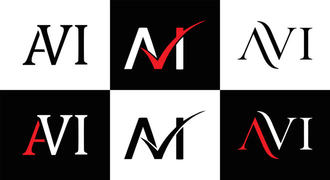 AVI logo. AVI set , A V I design. White AVI letter. AVI, A V I letter logo design. Initial letter AVI letter logo set, linked circle uppercase monogram logo. A V I letter logo vector design.	
