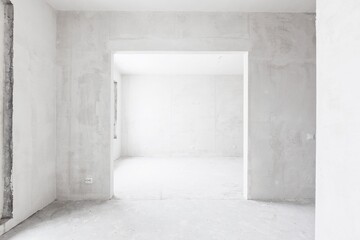 interior of the apartment without decoration in gray colors. rough finish