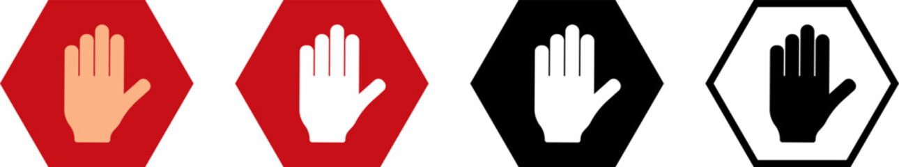 Hand in hexagon stop red sign vector