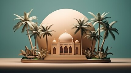 Taj Mahal with palm trees in the desert