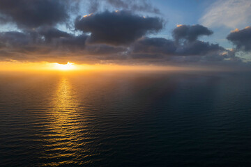 Aerial view of a sunset over the Mediterranean sea