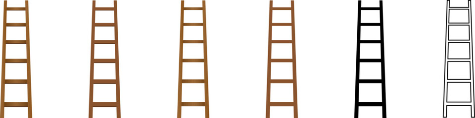 Ladder vector isolated on white. Wooden stair 3d, flat and line icons. - obrazy, fototapety, plakaty