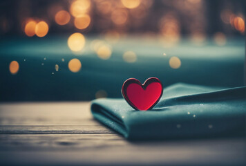 heart on fabric and table background
