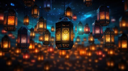 Arabic lanterns in the night. Ramadan Kareem background