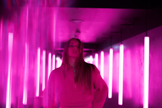 pinky kinky  ukraine woman in pink funfare futuristic neon light world