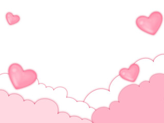 Pink cloud with heart border paper cut style for valentines day