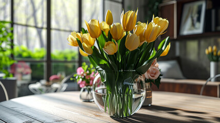 ramo de tulipanes amarillos - obrazy, fototapety, plakaty