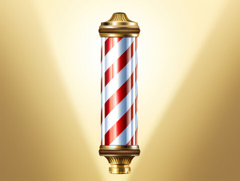 Classic Barber shop Pole with red white stripe isolated on a gold background