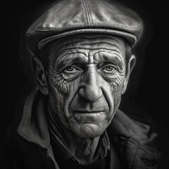 Portrait of an old man, wearing a cap and jacket