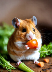 cute hamster eating a carrot