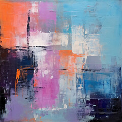 An abstract painting characterized by bold, contrasting colors and textured brush strokes